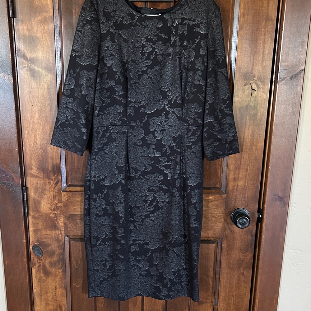 Badgley Mischka Black and Gray Floral Midi Dress